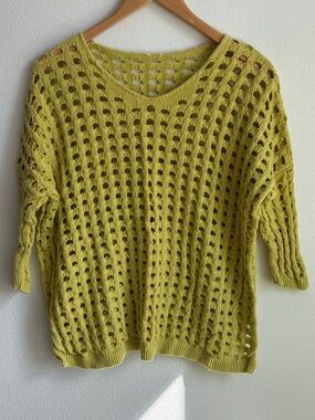 Wynne Layers Women's Lightweight Open-Knit Sweater in Chartreuse